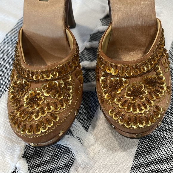 Vintage Y2K Bamboo SWING-12 Satin Beaded & Sequin Heels Clogs Size 6.5 - Picture 8 of 10